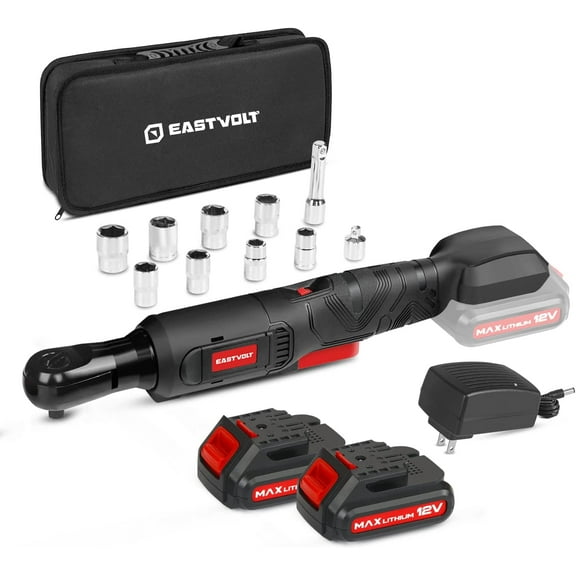 Eastvolt EVRW1202B, 3/8" Cordless Electric Ratchet Socket Wrench & Set, 14 Pieces
