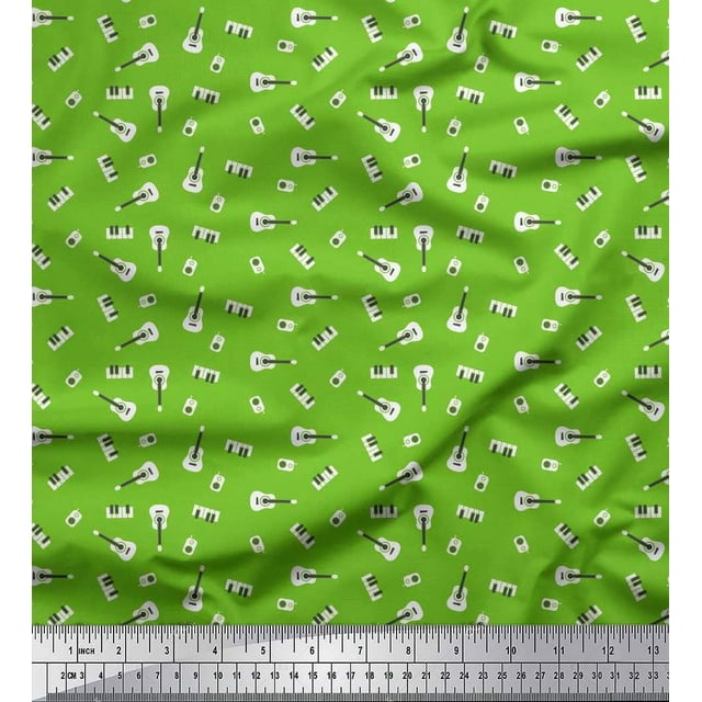 Soimoi Modal Satin Fabric Radio Transistor,Guitar & Piano Musical Instrument Printed Craft Fabric by The Yard 42 Inch Wide