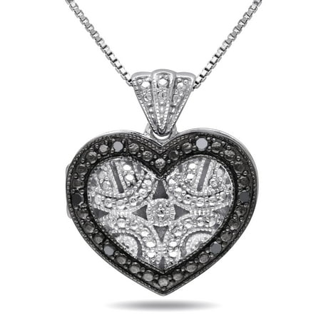 Sterling Silver Black Diamond Accent Heart Locket Necklace