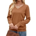 thumbnail image 5 of Womens Knitted Fall Sweater, Long Sleeve Pullover for Women Fashion Loose Fit Solid Color Hollow V Neck Sweaters, 5 of 6