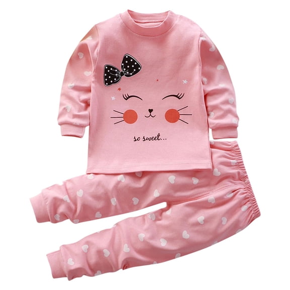Hrsba Boys Girls Cotton Outfit set Kids Print Long Sleeve Crew Neck Top and Elastic Waist Long Pants Loungewear Set