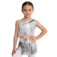 thumbnail image 4 of iiniim Girls Metallic Ballroom Latin Dance Dress Tassel Crop Top and Fringe Skirted Shorts 2 Piece Outfit Silver 16, 4 of 7