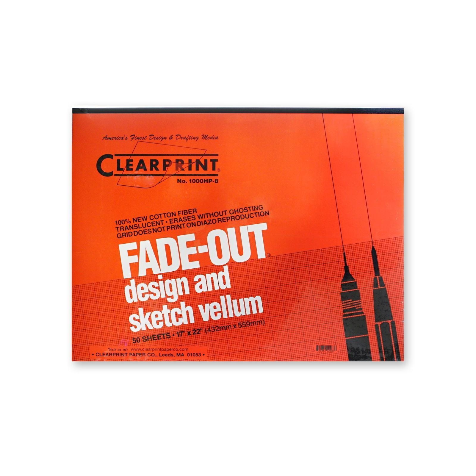 Clearprint 1000H 8.5" x 11" Design Vellum Pad with 4x4 Fade-Out Grid, 16 lb., 100% Cotton, 50 Sheets/Pad