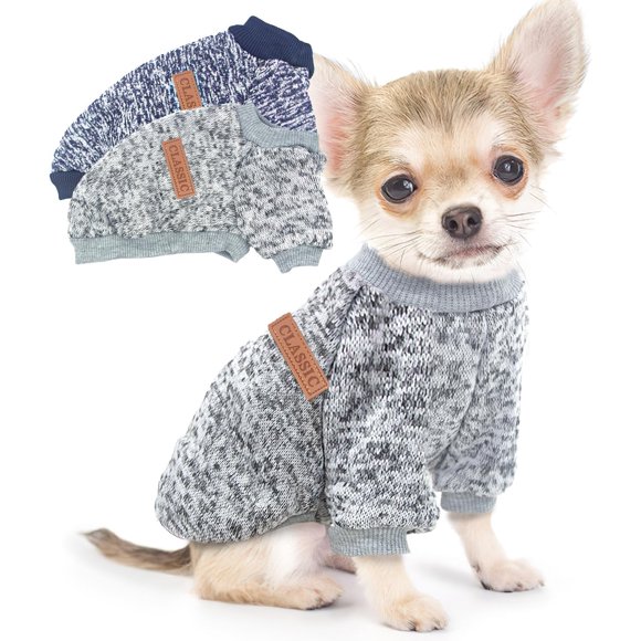 2 Pack Dog Sweaters for Small Dogs Winter Fleece Puppy Sweaters Warm Cute Dog Clothes Outfit, for Chihuahua Yorkie Dog Classic Sweater Pet Costume