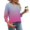 thumbnail image 3 of Womens Fall Clothes, 3/4 Sleeve Shirts for Women Fashion Loose Fit Ombre Tie Dye V Neck T-Shirts, 3 of 6