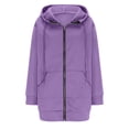 thumbnail image 6 of Women's Longline Hoodie Full Zip Fleece Jacket Warm Coat Womens Long Length Sweatshirt with Pockets Loose Sweat Top Long Hoodies With Drawstring Thermal Outerwear purple XL, 6 of 7