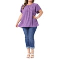 thumbnail image 2 of Agnes Orinda Women's Plus Size Easter Tops Swiss Dot Crew Neck Short Tulip Sleeve Shirts Front Pleated Summer Blouse 4X Purple, 2 of 6