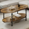 thumbnail image 5 of FOLDLIFE Oval Coffee Table with Storage, Low Storage Coffee Table,2 Tier Vintage Center Table for Living Room,Mid Century Coffee Table,Cocktail Table,Brown, 5 of 6