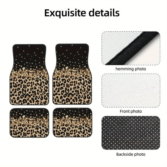 4-Piece Leopard Print Car Floor Mats, Universal Fit Auto Floor Liners For Cars Trucks Suvs, Anti-Slip All-Weather Interior Protection, Easy Clean Set
