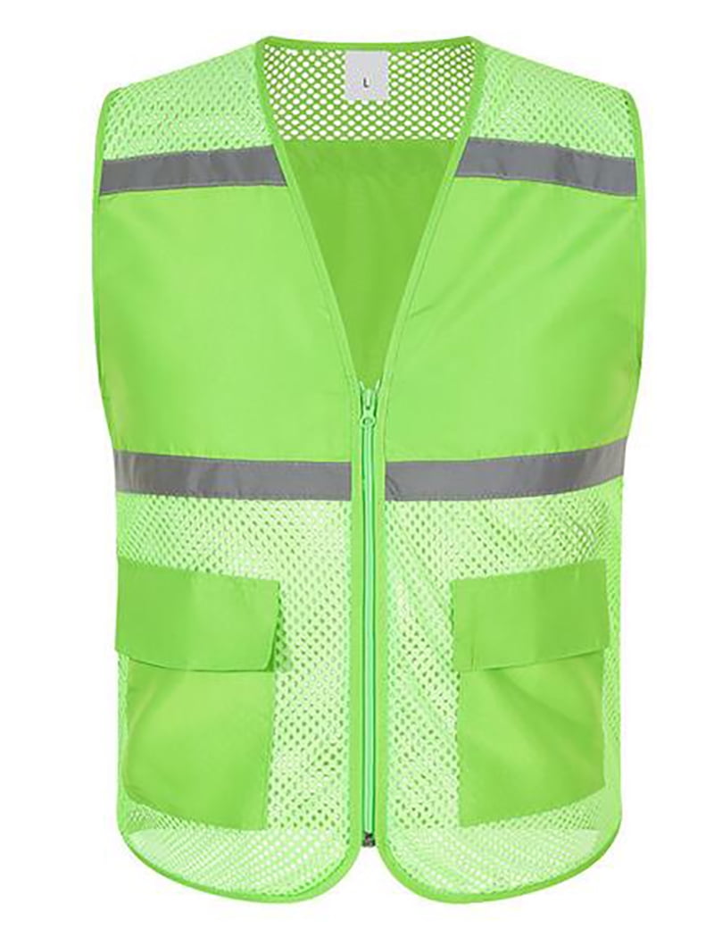 Toptie Mesh Safety Vest Zipper Team Volunteer Uniform Vest, Reflective