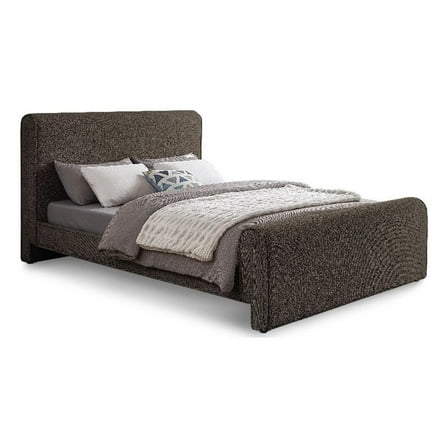 Pemberly Row Curved Headboard and Footboard Rich Brown Boucle Fabric Queen Bed