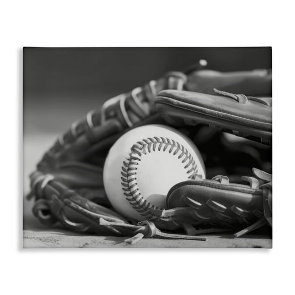Stupell Industries Baseball Mitt & Ball Sports Photography Wrapped Canvas Art Print Wall Art, 20 x 16