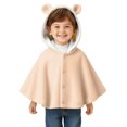 thumbnail image 3 of Fewfanhot Kids Cute BearEar Fleece Hooded Poncho, Button Front Warm Kids Cape Wrap for Daily Outdoor, 3 of 6