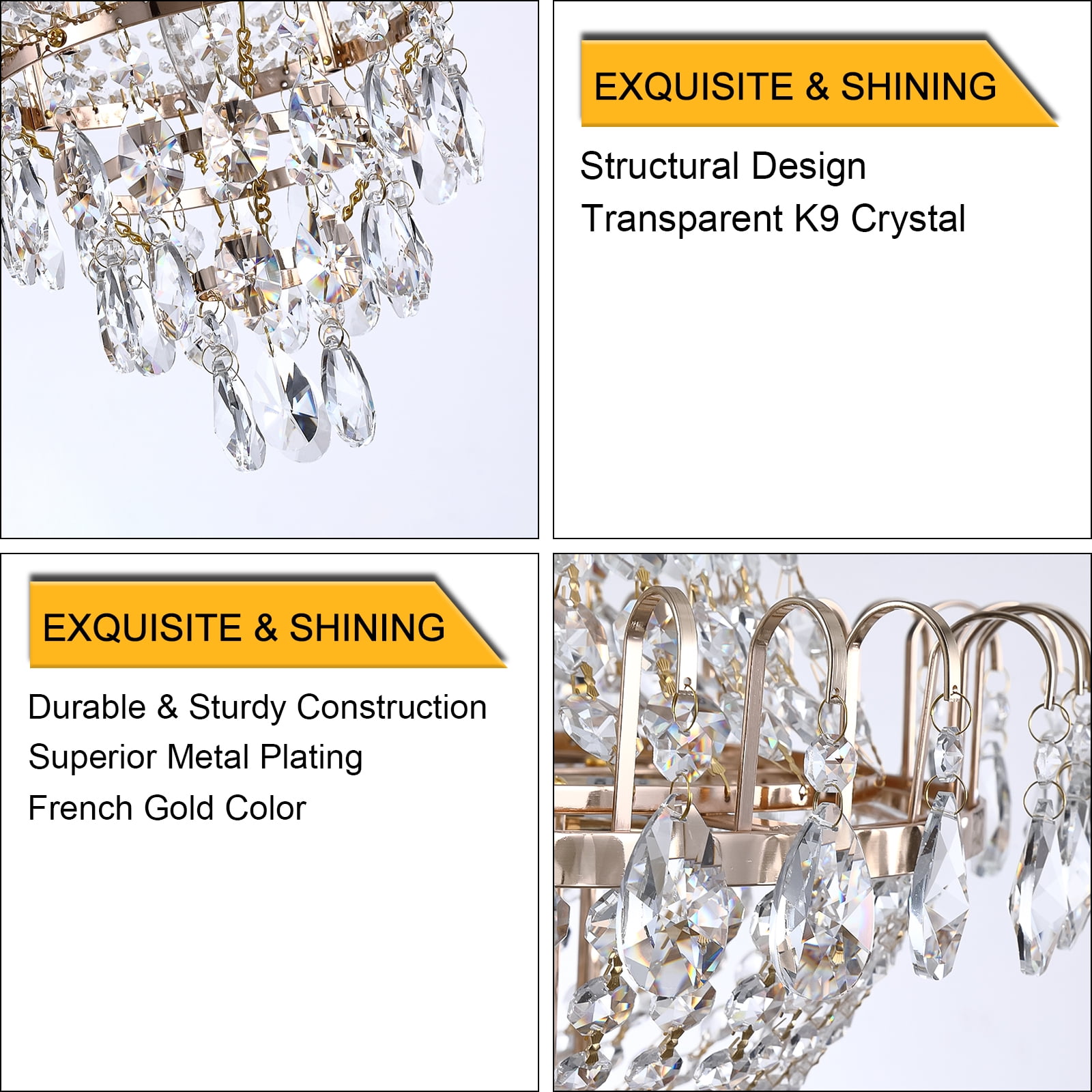 Crystal Chandelier 16.9'' 10-Light Pendant Light in French Gold Finish, Traditional Hanging Light Fixture with K9 Crystals and Adjustable Chain for Dining Room FoyerHigh Ceilings