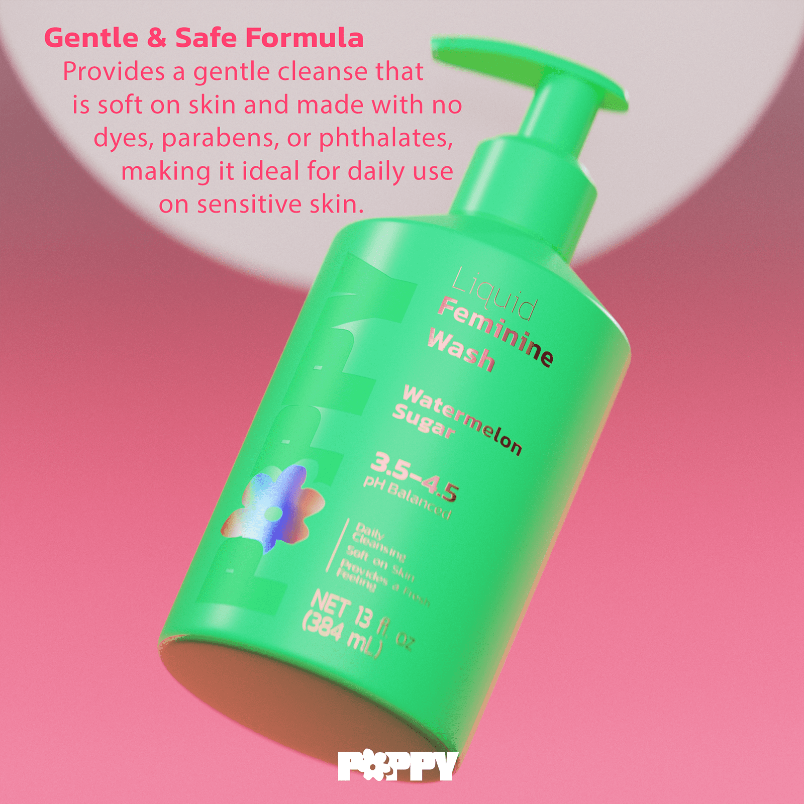 Poppy Intimate Feminine Wash, pH Balance Female Hygiene Cleansing Wash, Watermelon Sugar Scent, 13 fl oz