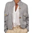 thumbnail image 1 of Suéteres Tipo Cárdigan Cortos para Mujer, de Punto Grueso, con Botones, Larga, Cuello Alto y Abertura Frontal, Chaquetas Holgadas. Gris L, 1 of 8
