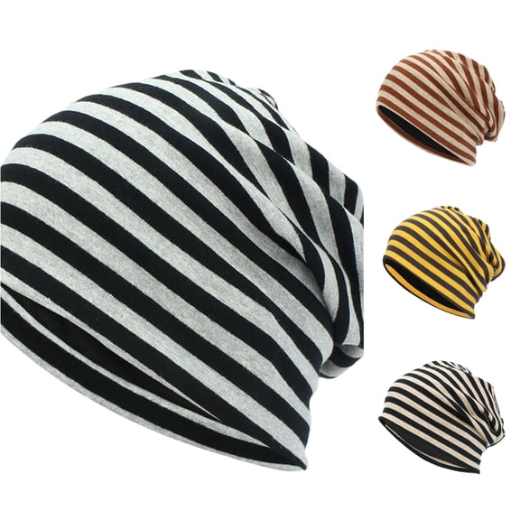 XIAOCHA Womens Striped Slouch Beanie Hat Soft Stretch Knit Cap Fashion Holiday Hat,Black