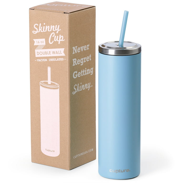 Cupture Stainless Steel Skinny Insulated Tumbler Cup with Lid and Reusable  Straw - 16 oz (Powder Blue)