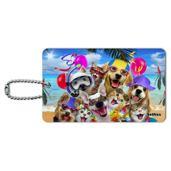 Dogs Cats Beach Party Selfie Luggage Card Suitcase Carry-On ID Tag