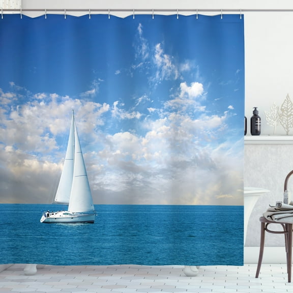 Ambesonne Ocean Shower Curtain, Modern Sail Boat on Sea, 69"Wx75"L, Sky Blue and White