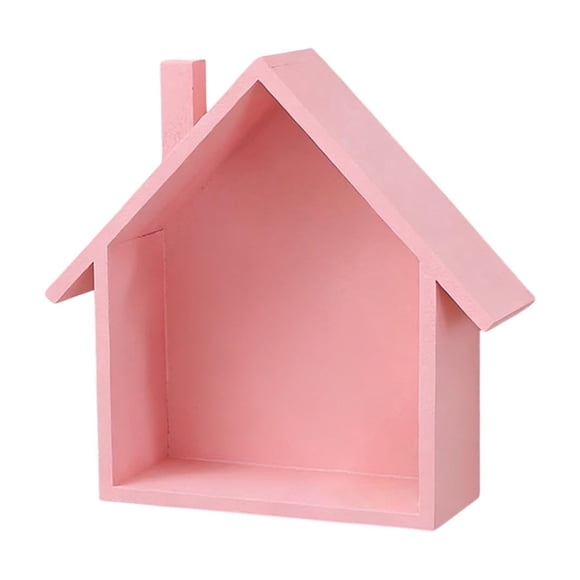 Pink Cute Little House Wall Shelf Solid Wood Decorative Shelving Unit Storage Display Stand For Home Childrens Room And Decor