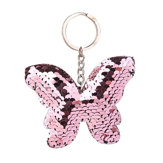 Visland 5 Pcs Sparkling Sequins Butterfly Pendant Keychain Car Key Ring Holder Hanging Decor