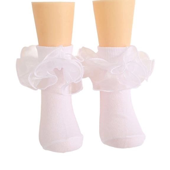 Ticikt Big Ruffle Ankle Socks Lace Frilly Cute Socks-Soft Cotton Girls Sock,Color:White,1-3 Years