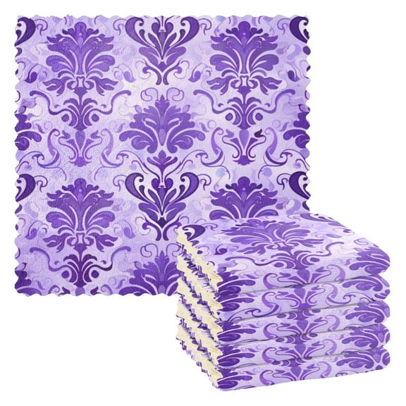 6 Pieces of Kitchen Towels 11x11Inch Kitchen Dish Cloths Kitchen Dish Towels Reuseable Cleaning Cloths Purple Vine
