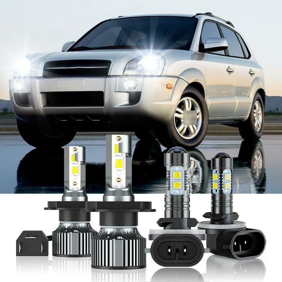 For Hyundai Tucson 2005 2006-2009 4Pcs LED Headlight Hi&Lo Beam Fog Light Bulbs Combo 6500K Super Bright