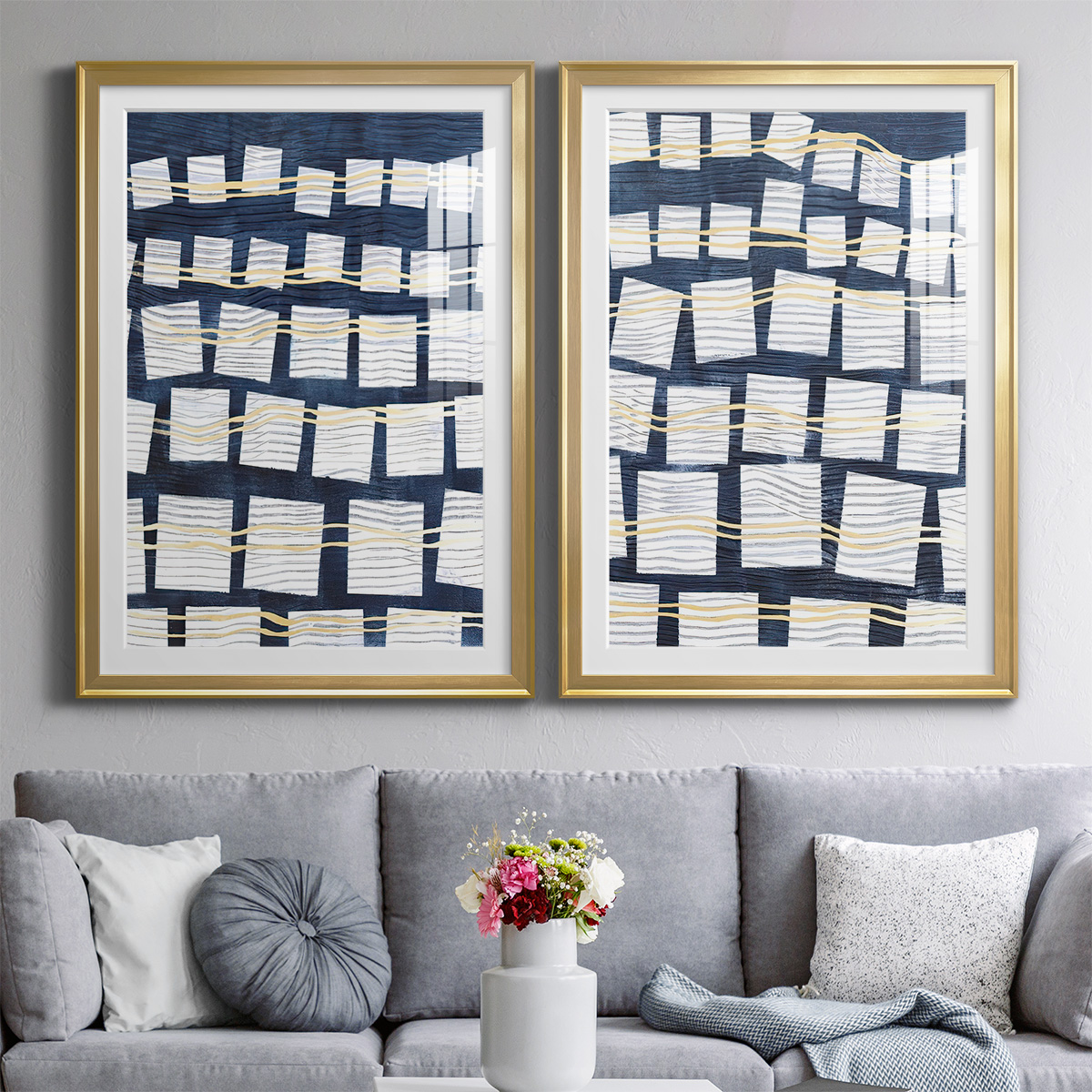 Wexford Home Networks III Premium Framed Print, 30.5" x 42.5" - Ready to Hang, Gold (Set of 2)