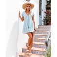 thumbnail image 2 of Women's Summer Chiffon Short Sleeve V Neck Dress Floral Button Down Ruffle Swing Boho Mini Dresses, 2 of 6