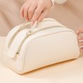 thumbnail image 5 of Bolsa de maquillaje de piel sintética, bolsa de cosméticos grande con doble cremallera, bolsa de artículos de tocador de viaje, 5 of 5
