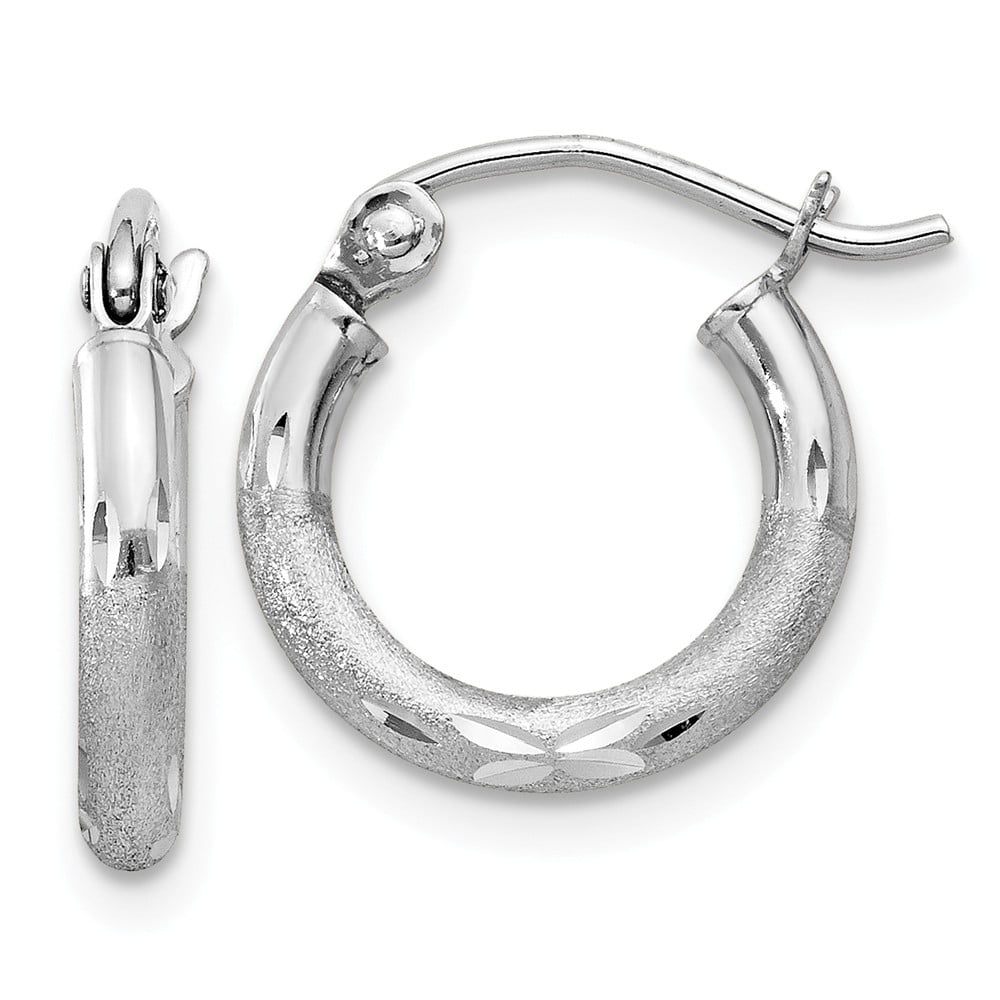 Sterling Silver Rhodium-plated 2mm Satin & Diamond Cut Hoop Earrings Sterling Silver Rhodium-plated 2mm Satin & Diamond Cut Hoop Earrings