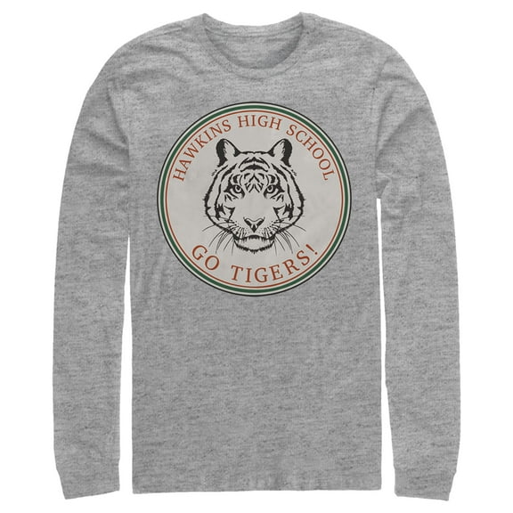 Netflix Men's Stranger Things Hawkins High School Go Tigers Long Sleeve Shirt Athletic Heather 2X Large