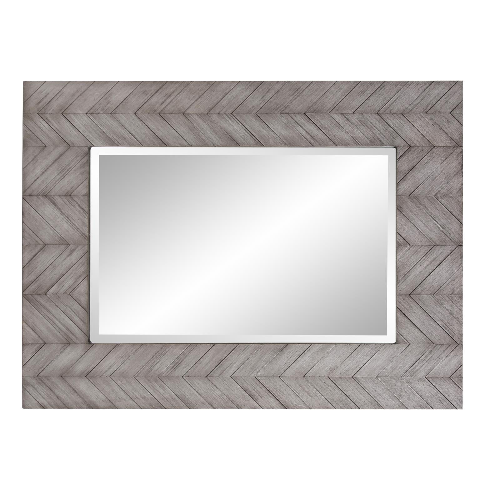 Tyler Dillon Gray Washed Rectangular Wall Mirror with Wooden Chevron Frame - 30 x 40" x 1.1/2""