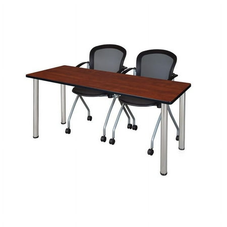UPC: 0843532093115 | 66 in. x 24 in. Kee Training Table- Cherry/Chrome and 2 Cadence Nesting Chairs