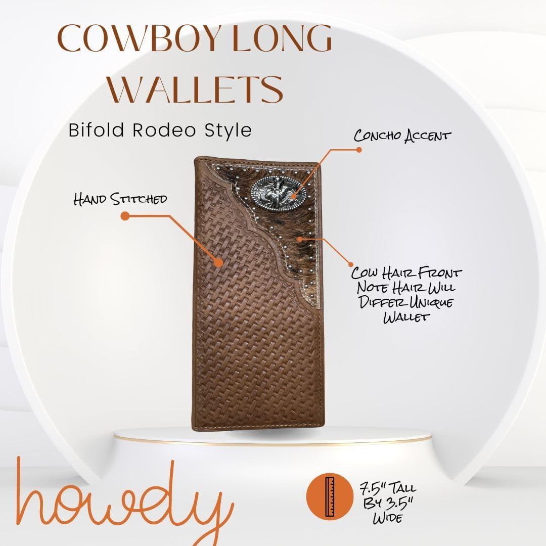 Mens Long Wallet Basketweave Brown Soft Leather Cow Hair