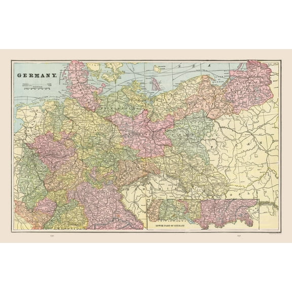 Historic Map - Germany - Cram 1892 - Vintage Wall Art
