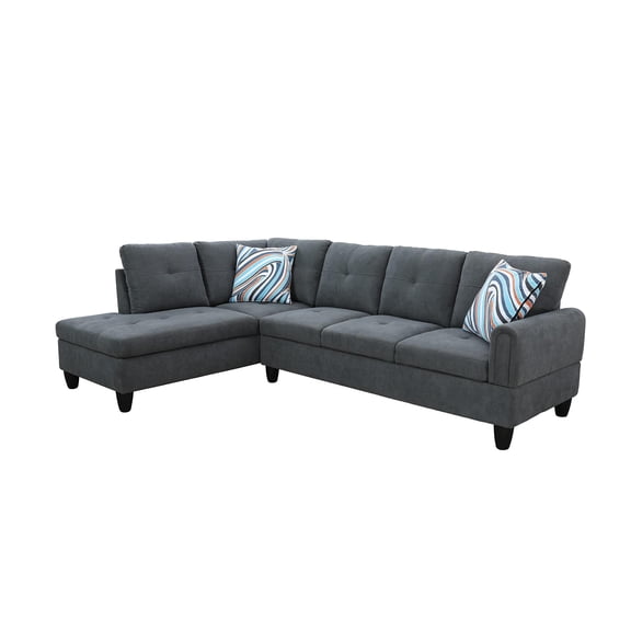 Pemberly Row Modern Linen Fabric Sectional Sofa Set in Dark Gray