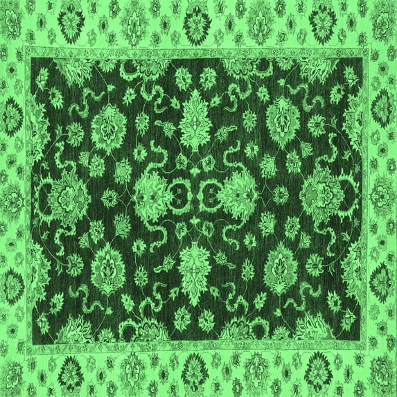 Ahgly Company Indoor Square Oriental Emerald Green Traditional Area Rugs, 8' Square