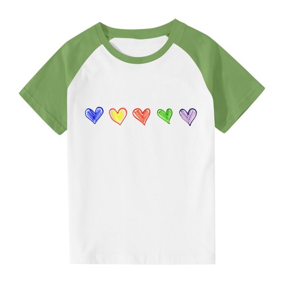 SGFCWSX Kids Short Sleeve T Shirts, Boys Girls Lightweight Relaxed Fit Heart Print Tops Summer Casual Tees Green Size 11-12 Years