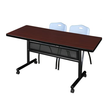 72" x 30" Flip Top Mobile Training Table with Modesty Panel- Mahogany and 2 "M" Stack Chairs- Grey