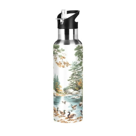 

ALAZA Ducks View Water Bottle Insulated Flask Stainless Steel Straw Lid 20 oz