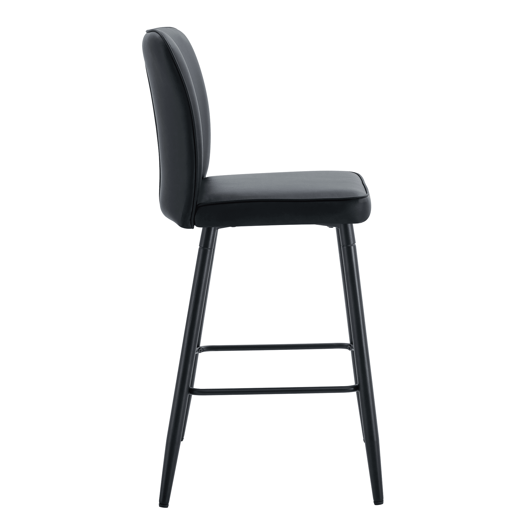 Modern Black PU Bar Stools Set of 2, sleek vertical backrest design, perfect for bars and living rooms.