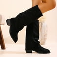 thumbnail image 4 of Rokment Slouchy Wide Calf Foldver Boots for Women Fall Winter Fashion Casual Suede Pointed Toe Chunky Mid Heel Knee High Fold over Tall Boots Black Size 6, 4 of 7