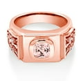 thumbnail image 2 of Gem Stone King 2.04 Ct Cushion Peach Nano Morganite 18K Rose Gold Plated Silver Men's Ring (Size 10), 2 of 4
