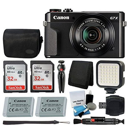 Canon PowerShot G7 X Mark II Digital Camera Video Creator Kit + SanDisk 32GB Card + Deluxe Camera Case + Digital Compact LED Video Light + USB Card Reader + Tri-Fold Card Wallet + Ultimate Video