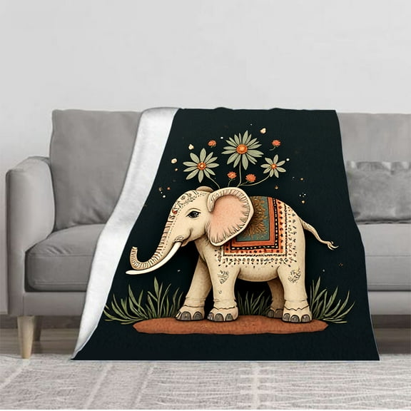 Durable Soft and Warm Flannel Blanket - Cozy Elephant Pattern Design with Vibrant Colors for Sofa Travel Bed and Chair