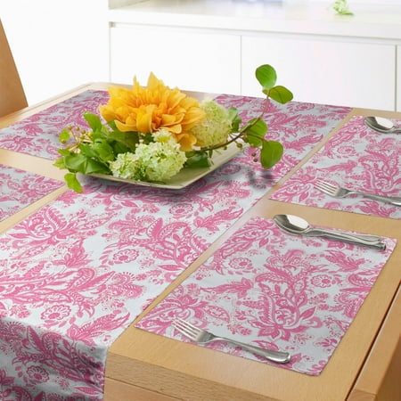 

Flowers Table Runner & Placemats Print of Floral Themed Pinkish Paisley Pattern from Abstract Garden Leafy Ornaments Set for Dining Table Decor Placemat 4 pcs + Runner 16 x72 Pink by Ambesonne
