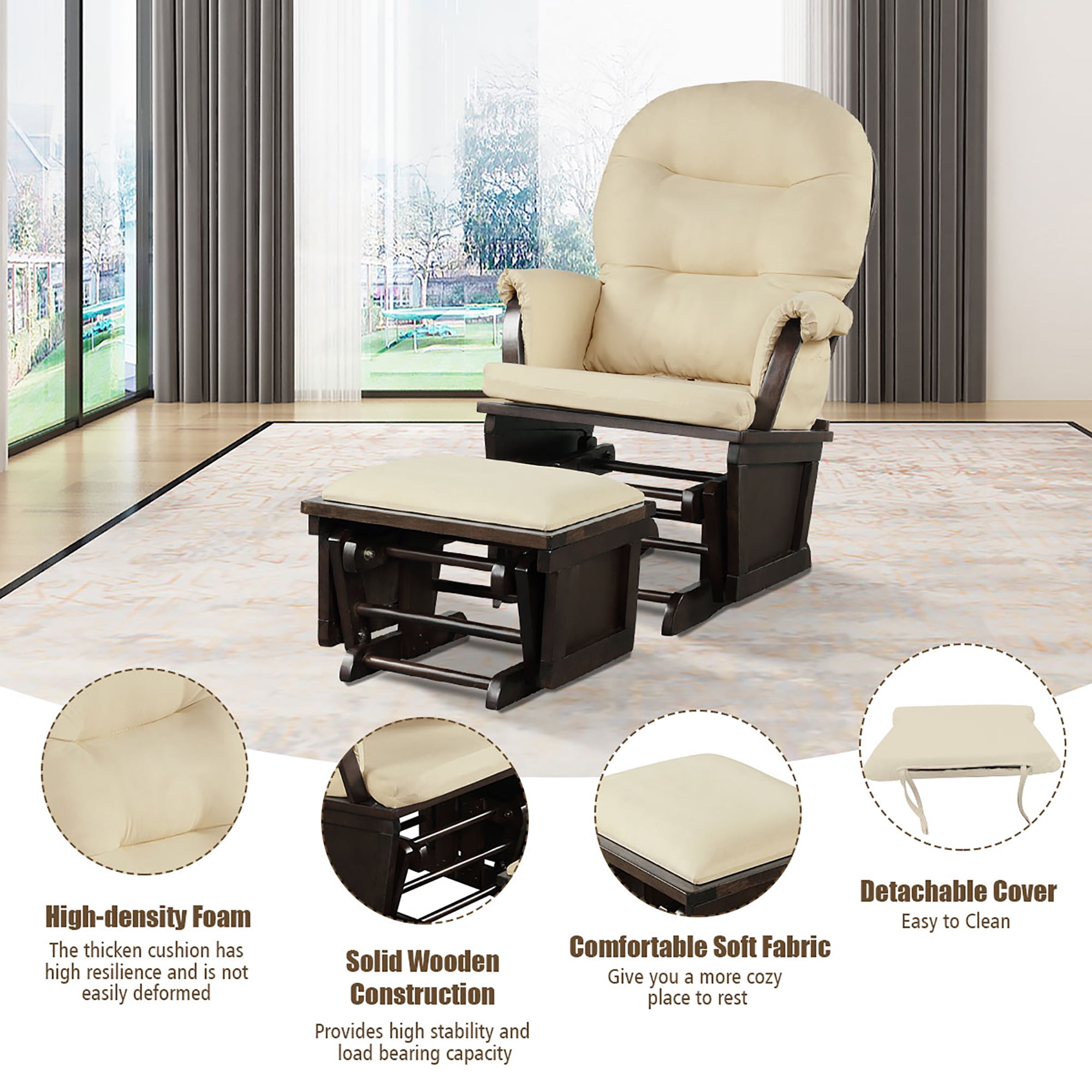 Costway Baby Nursery Relax Rocker Rocking Chair Glider Ottoman